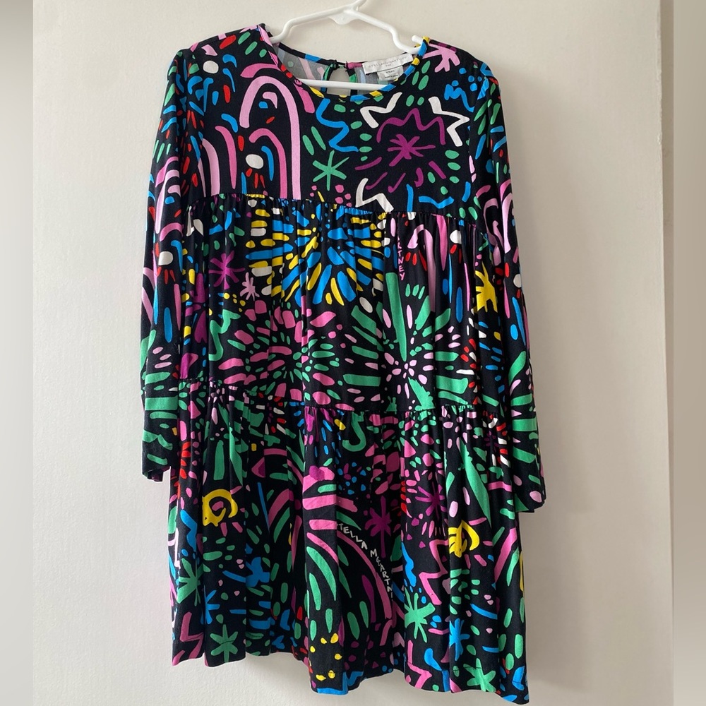 Stella McCartney Kids Black Tencel Dress with Neon Print - Size 6
